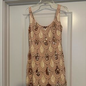 Gianni Bini Sequin Mini Dress in Cream and Rose Gold